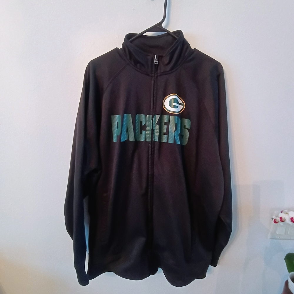 Green Bay Packers NFL Team Apparel Zip Up Jacket Mens XL Black Logo